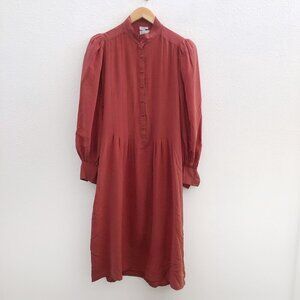 CASSIS Vintage Long Sleeve Button Down 100%‎ Silk Midi Dress Size 4